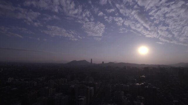 High Altitude Aerial Footage Of Santiago De Chile Skyline And Clouds