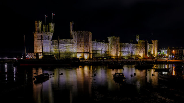 Nightscape of Caernarvon Castle, Wales