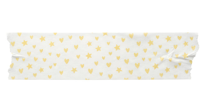 Cute yellow star and heart patterned washi tape on transparent background