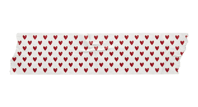 Red heart patterned masking tape strip on transparent background