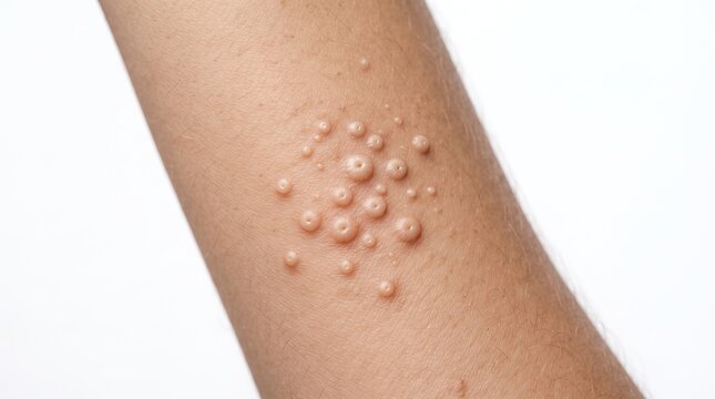 Macro Detail of Molluscum Contagiosum Viral Skin Infection Bumps on Human Arm