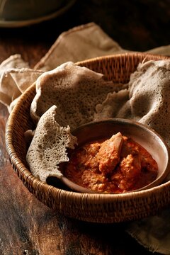 Ethiopian injera with doro wat stew