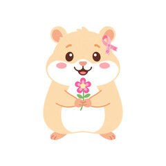 Fototapeta premium Cute Hamster with Flower and Pink Ribbon on Transparent Background
