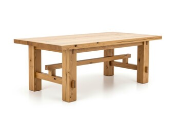 Fototapeta premium Rustic Solid Oak Dining Table with Natural Wood Grain Isolated on White Background for Modern Farmhouse Interior Design