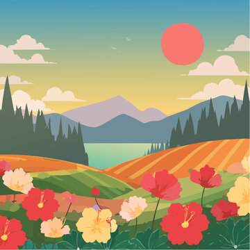 vector illustration of a japanese garden
