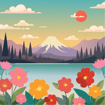 vector illustration of a japanese garden
