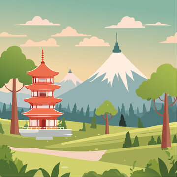 vector illustration of a japanese garden