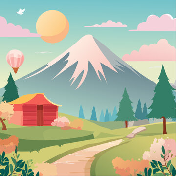 vector illustration of a japanese garden