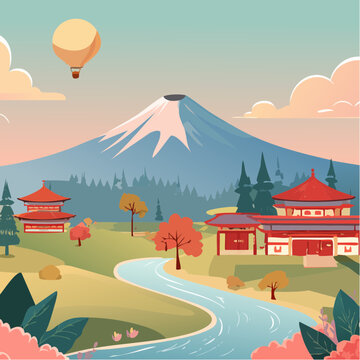 vector illustration of a japanese garden