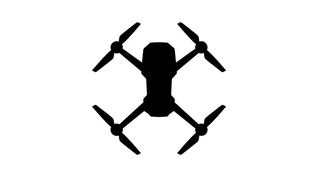 Black silhouette of a quadcopter drone viewed from directly above on white background
