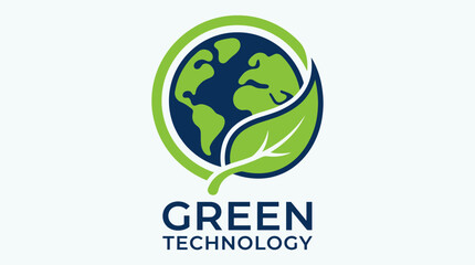 Fototapeta premium Green Technology Logo with Earth Globe and Leaf for Sustainable Business and Ecology Concept