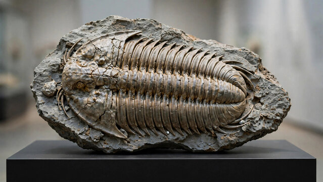 Museum rarity trilobite fossil displayed on a gallery pedestal