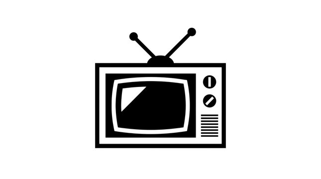 Retro CRT television icon with rabbit ear antennas, vintage broadcast media symbol.