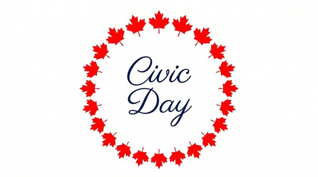 Civic Day greeting card with red maple leaf wreath, Canadian public holiday celebration banner, minimalist patriotic design