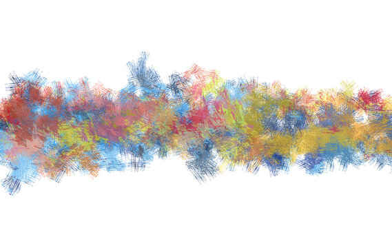 This abstract background features a vibrant collection of colorful hand drawn brush strokes, sketch textures, and artistic scribble effects arranged across a wide horizontal composition. 