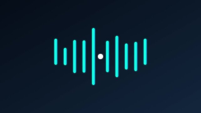 Audio visualization bars display a frequency response pattern against a dark blue solid background.