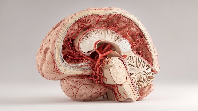 3D medical visualization of brain hemorrhage, bleeding inside cranial cavity caused by ruptured cerebral blood vessel, intracerebral hematoma pathology diagram, neurological emergency illustration 