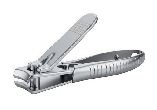 Silver metal nail clipper tool for personal hand and finger grooming and hygiene isolated on transparent background