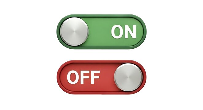Green toggle 'ON' switch button and red toggle 'OFF' switch button against white background