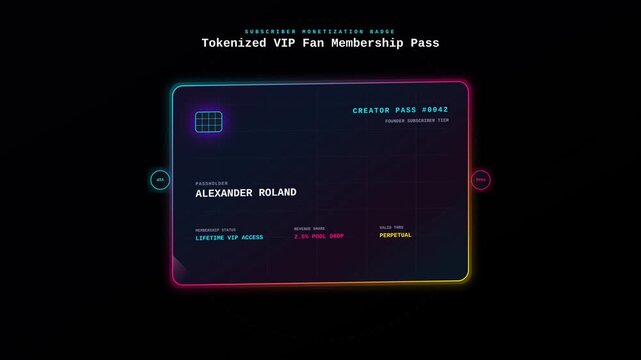 Abstract Digital Tokenized VIP Fan Membership Pass Concept with Glowing Neon Border Animation
