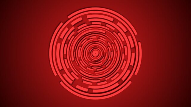 Abstract rotating red concentric circles, geometric futuristic HUD background, seamless loop 4K