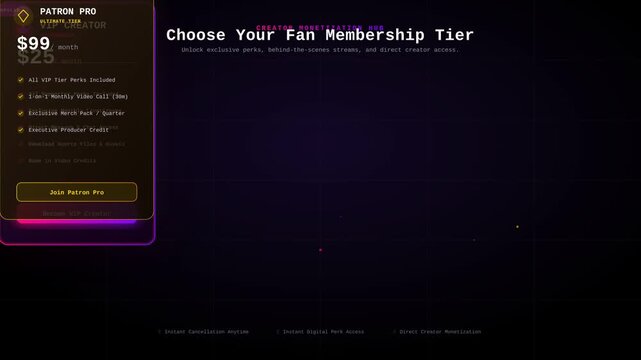 Membership Tier Selection Screen Digital Interface Concept for Online Creator Support Platforms