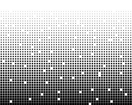 Retro 8-Bit Black and White Dissolving Square Halftone Pattern with Random Pixel Blocks Background