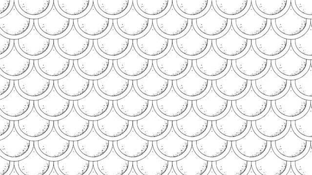 Seamless fish scale pattern with stippled texture and clean black and white lines