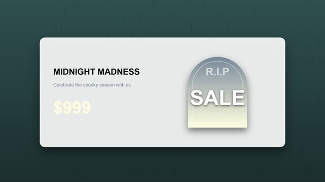 Midnight madness halloween sale banner with a tombstone icon for spooky seasonal marketing