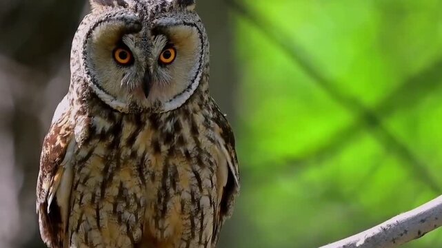 Long-eared Owl on Branch