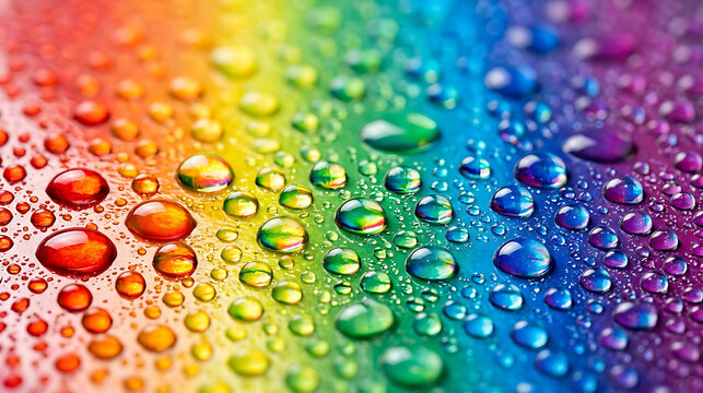 Macro Photography of Water Droplets on a Vibrant Rainbow Colored Background Creating a Beautiful Abstract Texture and Colorful Refraction Effect
