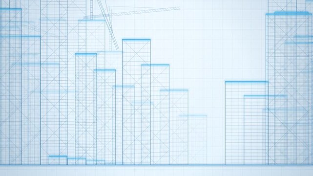 Architectural blueprints of modern skyscraper city development