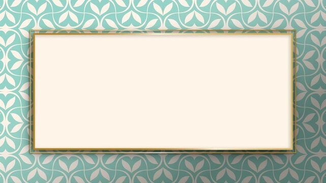 Gold Line Frame Animation with Aqua Botanical Tile Pattern and Open Center Layout 4K