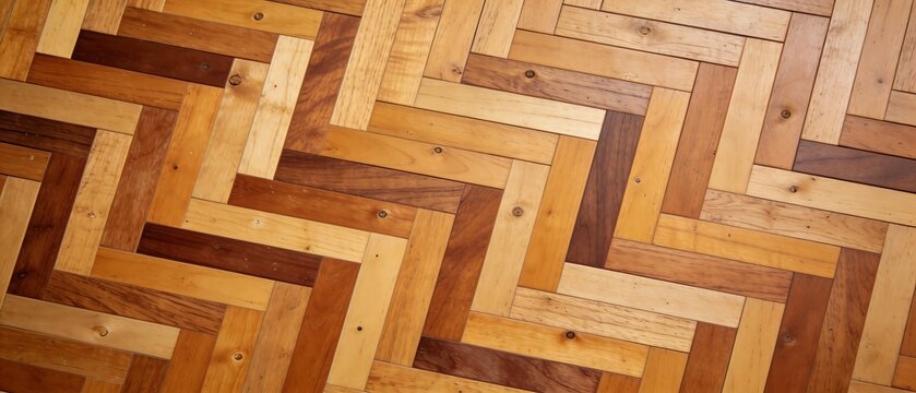 Herringbone wood floor pattern with natural wood tones.