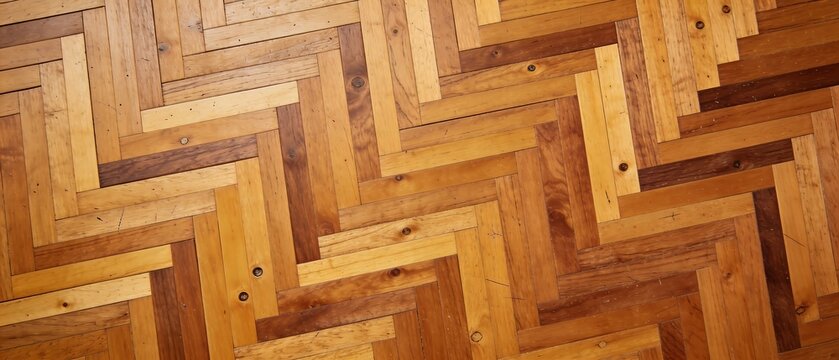 Detailed Closeup of a Traditional Herringbone Parquet Wood Floor Pattern.