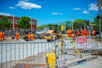 Fototapeta premium building the renewal of a level crossing, upgrading from a single line to twin track, Canada, Ontario