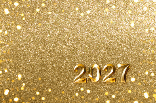 Golden glitter background with 2027 numbers for new year celebration and party design