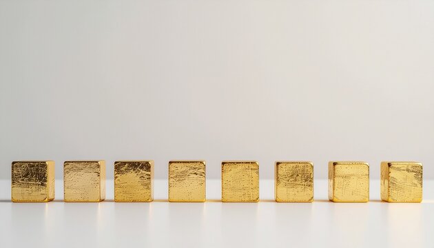 横一列に並ぶ金色ブロックと安定資産のコンセプト