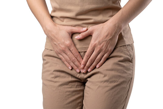 Close-up of Holding Lower Abdomen Experiencing Pelvic Pain and Cystitis Symptoms