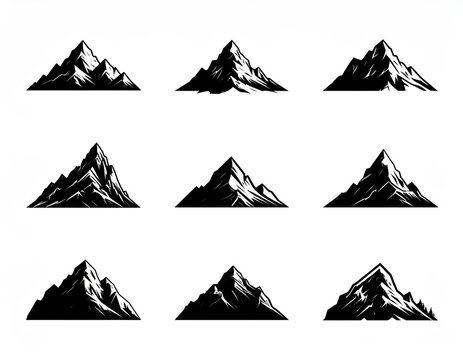 set of black mountain silhouettes for logo and outdoor design