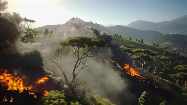 Feu de for&ecirc;t sur une colline