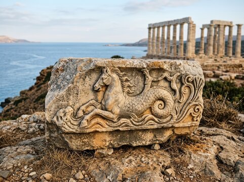 Ancient Weathered Stone Fragment With Intricate Historical Carvings, Evoking A Sense Of History And Mystery.