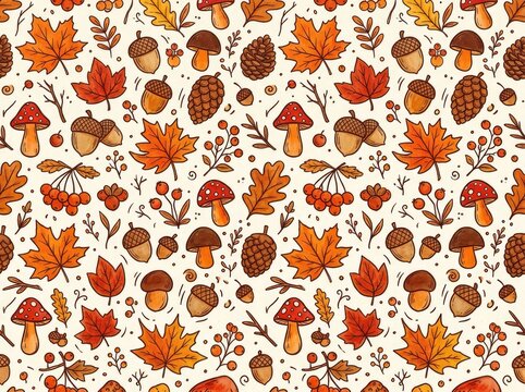 Autumn fall season elements seamless pattern background design
