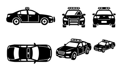 Police Car Vector Icon Set with Multiple View Angles and Perspectives for Law Enforcement, Security, Technical Blueprints, and City Map Designs © Munna
