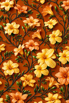 Seamless yellow and orange daylily floral pattern background wallpaper