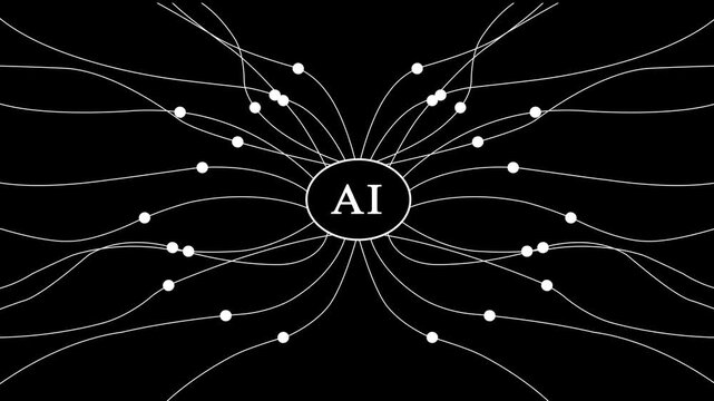 Artificial intelligence neural network concept, digital data flow animation, ai machine learning technology background