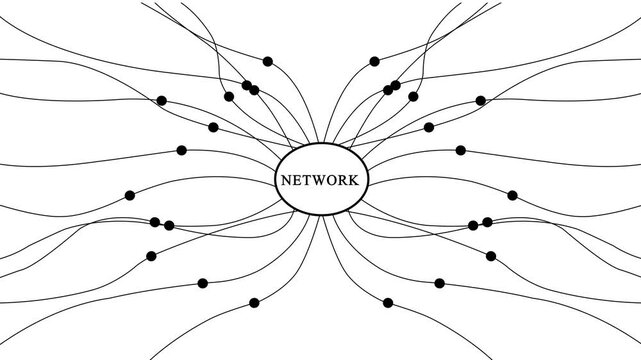 Abstract network connectivity concept: digital data flow and centralized communication hub animation
