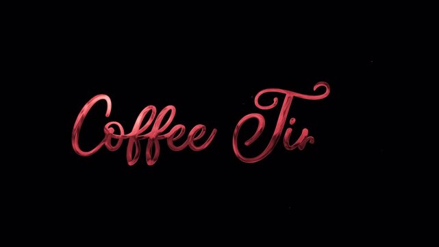 Coffee Time Red Handwriting Animation with smooth write on rendered in 4K resolution transparent background