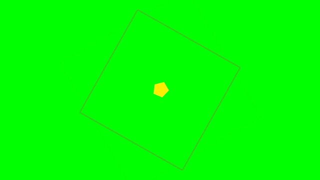 A bright yellow pentagon centered inside a tilted dark square on green