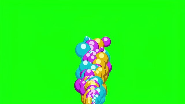 Green screen animation of colorful smoke billowing upwards in a cartoon style